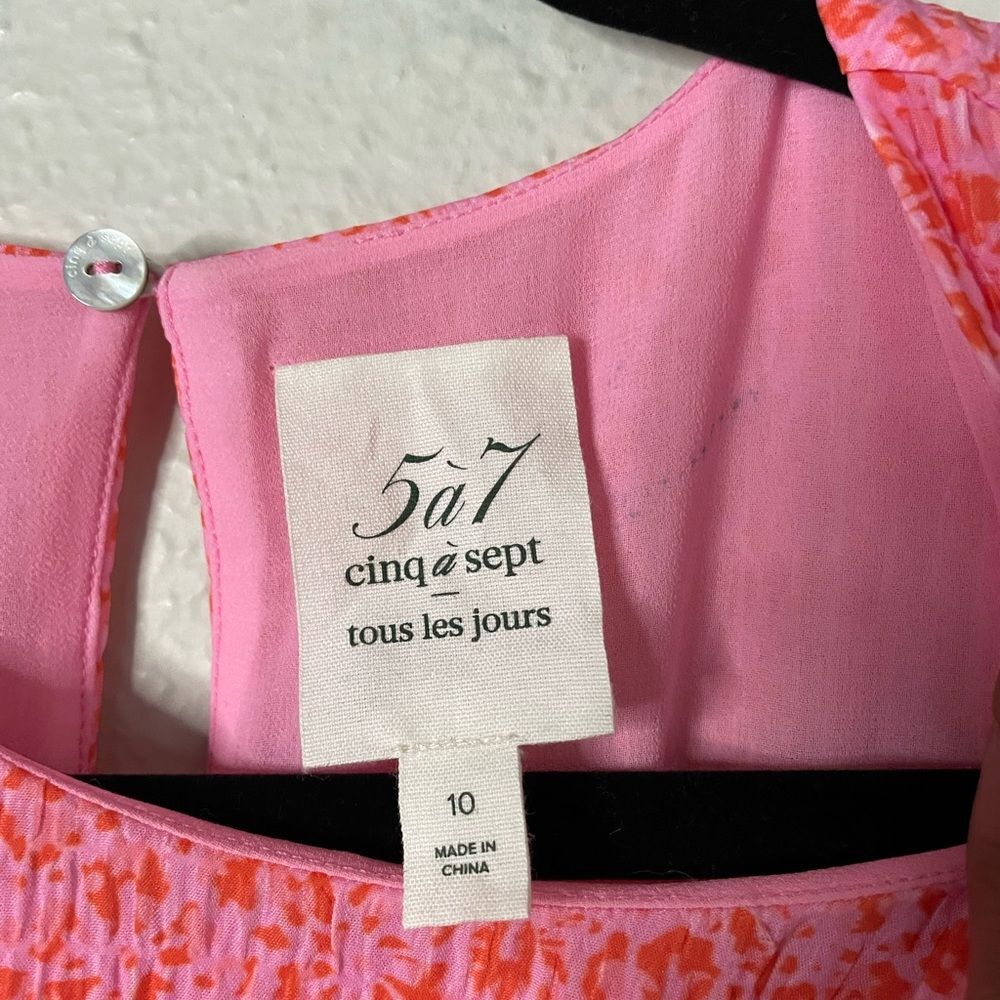 Cinq à Sept Womens Pink Lemonade Nelly Floral Tie Waist Tiered Midi Dress Sz 10 - Picture 9 of 10